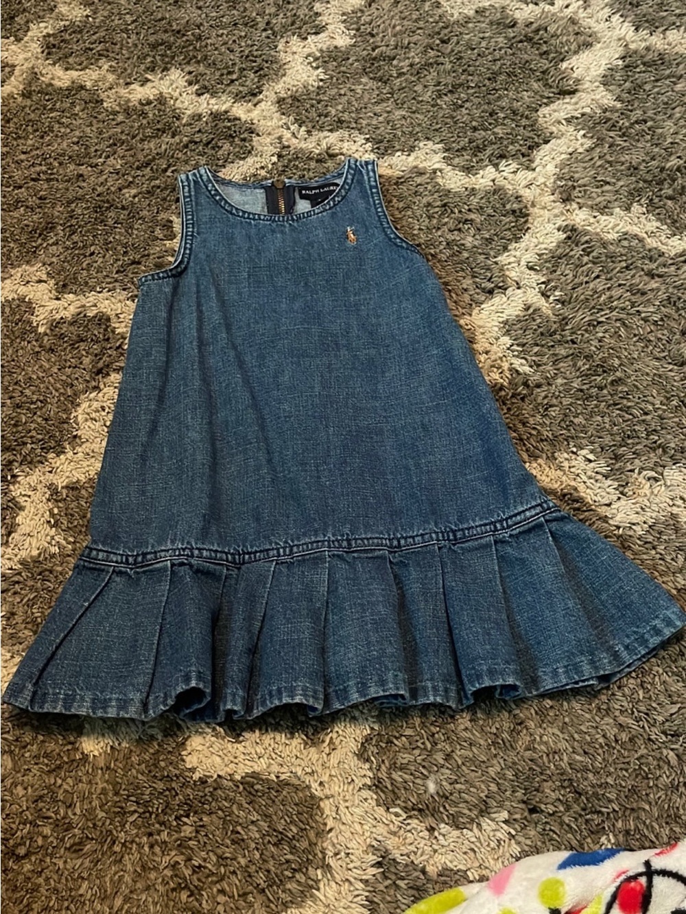 Ralph Lauren Girls' Indigo Denim Ruffle-Hem Dress